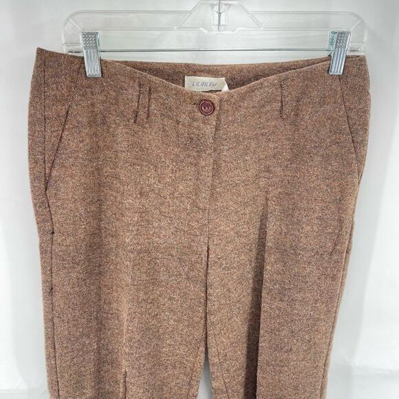 Lilibleu Women's Tweed Flannel Wool Flat Front Flared Pants Brown Size 8 NWT - Picture 11 of 13